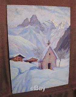 Intéressante peinture à l'huile Paysage des Alpes signée W BOOG