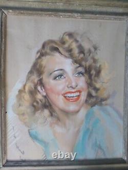 Jean-Albert GRAND-CARTERET-Pastel-Dessin original-Femme-Art-Deco-cadre