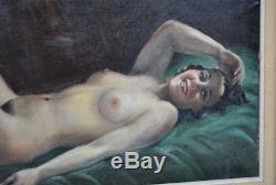 Jeune femme nue Peinture signée Hilgers 1930 Olympia nue Art déco