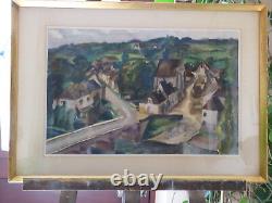 LE VILLAGE grande Aquarelle BERTOMME SAINT-ANDRE bel ENCADREMENT