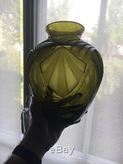 LEGRAS VASE debut XXe Signe Grave Acide Vase Boule Glass ART DECO
