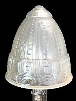 Lampe Art Deco Signée Muller Freres Pied En Ferronerie Attribué A E. Marron