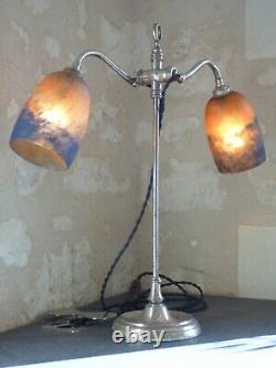 Lampe Art Nouveau, Art déco à tulipe signée DEGUE. Arts & Crafts, Schneider Daum