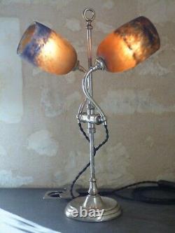 Lampe Art Nouveau, Art déco à tulipe signée DEGUE. Arts & Crafts, Schneider Daum