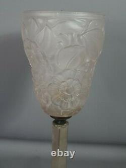 Lampe de table Art déco colonne métal & verre pressé moulé signé H37 cm SB