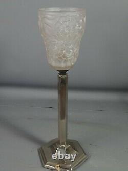 Lampe de table Art déco colonne métal & verre pressé moulé signé H37 cm SB