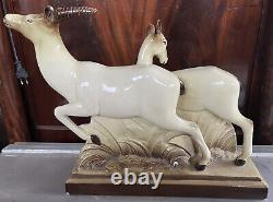 Lemanceau Sculpture Animalière Céramique Art Déco 1930 Signée Antilope Gazelle