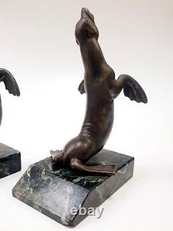 Louis Albert CARVIN Serre-livres Sculpture Animalière Otarie Signé Art Deco