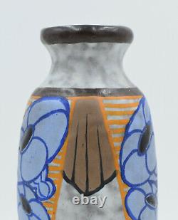 Louis Auguste Dage-Vase col resserré Art Déco-Signé-Grès émaillé polychrome-1920