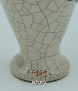 Louis Auguste Dage Vase polychrome Art Déco Signé Céramique craquelée