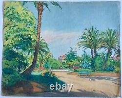 MINARTZ Tony (1870-1944) Palmiers dans un parc, Côte d'Azur. Aquarelle signée