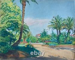 MINARTZ Tony (1870-1944) Palmiers dans un parc, Côte d'Azur. Aquarelle signée