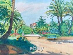 MINARTZ Tony (1870-1944) Palmiers dans un parc, Côte d'Azur. Aquarelle signée