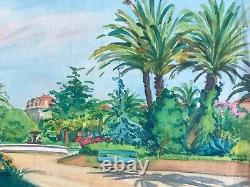 MINARTZ Tony (1870-1944) Palmiers dans un parc, Côte d'Azur. Aquarelle signée