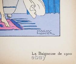 Maggy MONIER Art déco, La baigneuse de 1900, Lithographie et pochoir signée