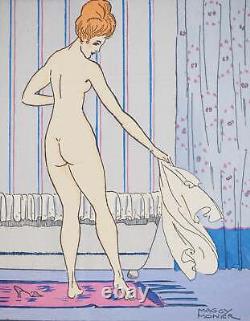 Maggy MONIER Art déco, La baigneuse de 1900, Lithographie et pochoir signée