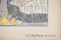 Maggy MONIER Art déco, Les dames de beauté, Lithographie et pochoir signée