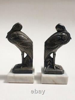 Maurice Frécourt (1890-) Serre-livres sculpture oiseaux cigognes Art Déco