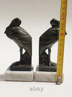 Maurice Frécourt (1890-) Serre-livres sculpture oiseaux cigognes Art Déco
