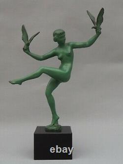 Max Le Verrier Femme / Danseuse nue aux oiseaux Signé Briand Art Deco