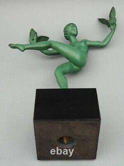 Max Le Verrier Femme / Danseuse nue aux oiseaux Signé Briand Art Deco