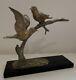 Oiseaux Sur Branche Regule Signé Plagnet Art Deco Statue Sculpture Sur Marbre