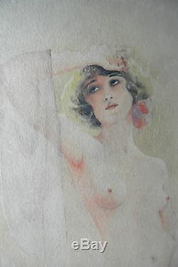 PHRYNE AQUARELLE ART DECO SIGNEE ENCADREE Datée 1922