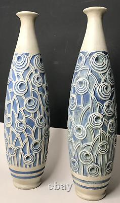 Paire VASES ART DECO Grès signé Condé MOUGIN vintage antique contemporain