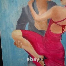 Paire danse tango, huile originale sur toile, 116 x 73 cm, signe MPO art deco