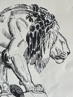 Paul JOUVE Gravure Animalière ART DECO Lion Lionne