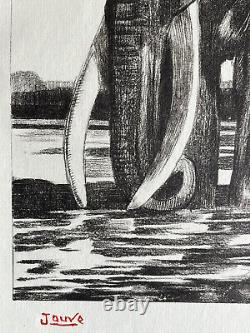 Paul JOUVE Gravure Animalière Lithographie ART DECO elephant elefant elephante