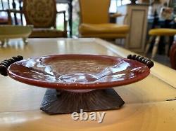 Petite Coupe Art Deco En Pate De Verre Signee Schneider Sur Socle En Fer Forge