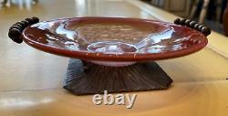 Petite Coupe Art Deco En Pate De Verre Signee Schneider Sur Socle En Fer Forge