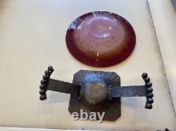 Petite Coupe Art Deco En Pate De Verre Signee Schneider Sur Socle En Fer Forge