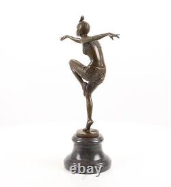 Polished Art Deco bronze figure dancer Con Brio after F. Preiss