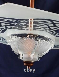 RARE Lustre Art Déco cristal Etched DISC signe EZAN, chandelier ceiling light