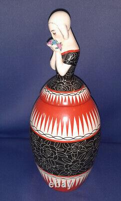 ROBJ rare bonbonnière art déco danseuse au bouquet porcelaine signé robj 30cm