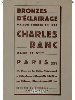 Rare Lustre Art Deco Signe C. Ranc France 1930 Tulipe Vasque Plaque Daum Muller
