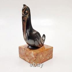 Rare Sculpture Statue Animalière Oiseau Pelican Signé MART Art Déco