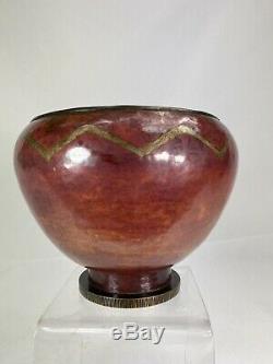 Rare Vase Sur Pied Claudius Linossier Dinanderie Art Deco Signe