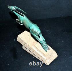 Sculpture Art Déco Fonte MAX LE VERRIER Antilope gazelle signé MARCO 1930