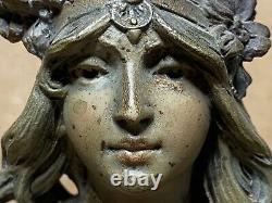 Sculpture Buste De Femme Couronne Terre Cuite Signé Alfred Foretay Art Nouveau
