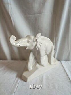 Sculpture animaliere faience craquelee elephant dolly signe lejan art deco 1930