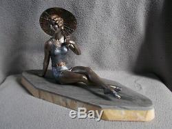 Sculpture art deco BALLESTE statuette femme baigneuse bathing beauty figurine