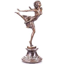 Sculpture danseuse Art déco en bronze sur un marbre noir d'après Milo