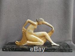 Sculpture en bronze art deco 1925 T. HORIO femme danseuse nue statue nude dancer