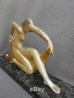 Sculpture en bronze art deco 1925 T. HORIO femme danseuse nue statue nude dancer