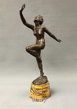 Sculpture en bronze signée Cavacos, Danseuse nue, Art Déco, Début XXe