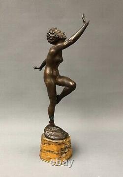 Sculpture en bronze signée Cavacos, Danseuse nue, Art Déco, Début XXe