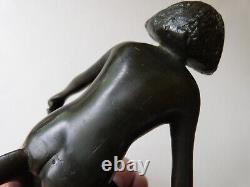 Sculpture signée Laplagne Femme nue au plateau Egyptienne art déco